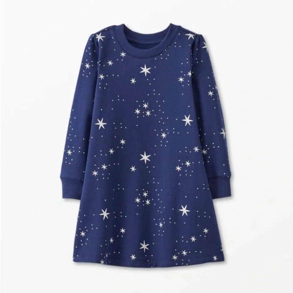 Hanna Andersson Long Sleeve Holiday Skater Dress Size 6-7 120 cm Foil Star Print